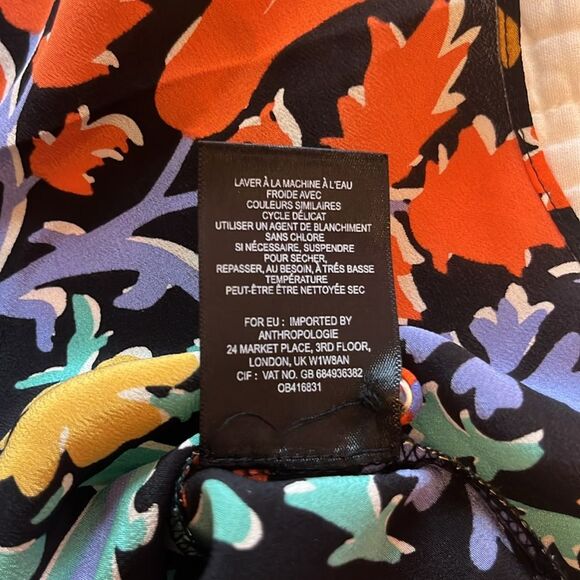 Maeve Anthropologie Folkart Kimono Top Silk Ruffle Floral Fairy Boho Chic Sz 2 - Picture 9 of 9